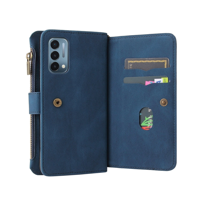 For OnePlus Nord N200 5G Skin Feel PU + TPU Horizontal Flip Leather Case With Holder & 15 Cards Slot & Wallet & Zipper Pocket & Lanyard(Blue) - OnePlus Cases by PMC TechLife | Online Shopping South Africa | PMC TechLife | Buy Now Pay Later Mobicred