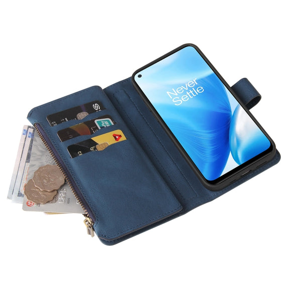 For OnePlus Nord N200 5G Skin Feel PU + TPU Horizontal Flip Leather Case With Holder & 15 Cards Slot & Wallet & Zipper Pocket & Lanyard(Blue)