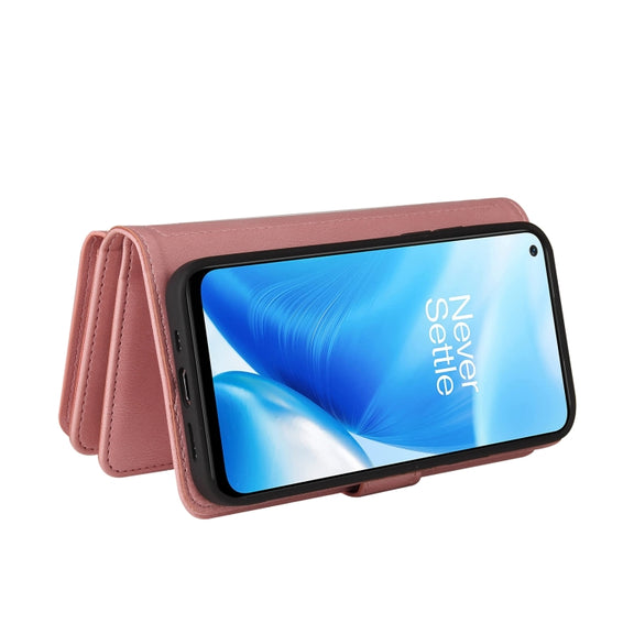 For OnePlus Nord N200 5G Skin Feel PU + TPU Horizontal Flip Leather Case With Holder & 15 Cards Slot & Wallet & Zipper Pocket & Lanyard(Pink)