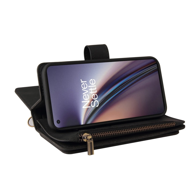 For OnePlus Nord CE 5G Skin Feel PU + TPU Horizontal Flip Leather Case With Holder & 15 Cards Slot & Wallet & Zipper Pocket & Lanyard(Black)