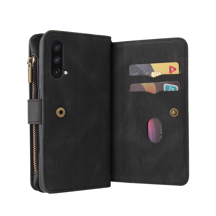 For OnePlus Nord CE 5G Skin Feel PU + TPU Horizontal Flip Leather Case With Holder & 15 Cards Slot & Wallet & Zipper Pocket & Lanyard(Black)