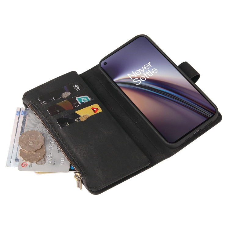 For OnePlus Nord CE 5G Skin Feel PU + TPU Horizontal Flip Leather Case With Holder & 15 Cards Slot & Wallet & Zipper Pocket & Lanyard(Black) - OnePlus Cases by PMC TechLife | Online Shopping South Africa | PMC TechLife | Buy Now Pay Later Mobicred