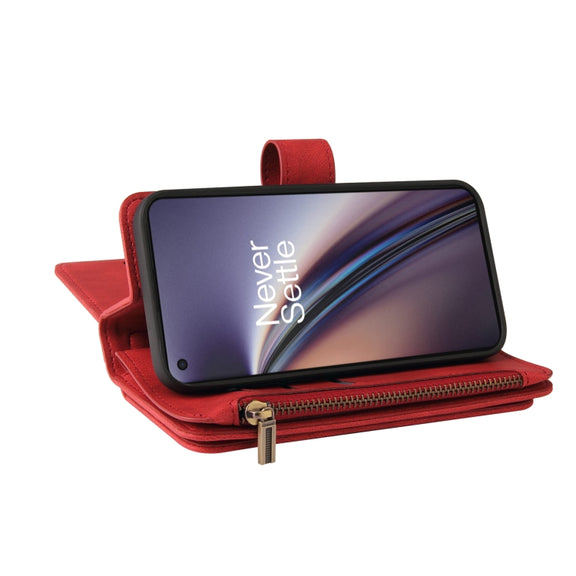 For OnePlus Nord CE 5G Skin Feel PU + TPU Horizontal Flip Leather Case With Holder & 15 Cards Slot & Wallet & Zipper Pocket & Lanyard(Red)
