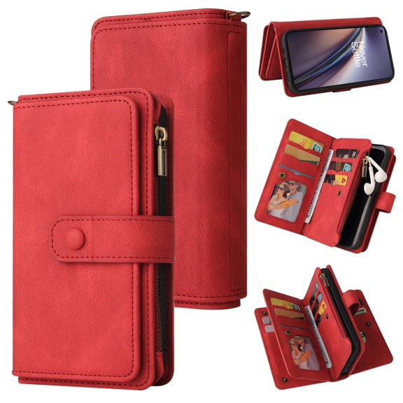 For OnePlus Nord CE 5G Skin Feel PU + TPU Horizontal Flip Leather Case With Holder & 15 Cards Slot & Wallet & Zipper Pocket & Lanyard(Red)
