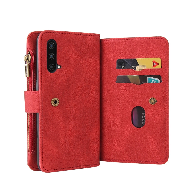 For OnePlus Nord CE 5G Skin Feel PU + TPU Horizontal Flip Leather Case With Holder & 15 Cards Slot & Wallet & Zipper Pocket & Lanyard(Red)