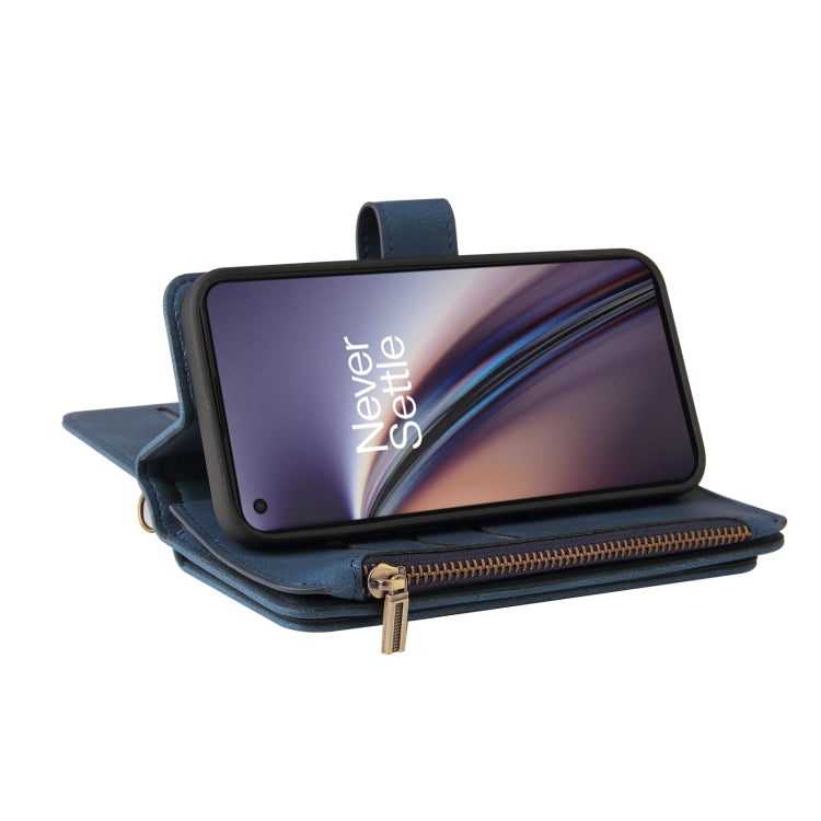 For OnePlus Nord CE 5G Skin Feel PU + TPU Horizontal Flip Leather Case With Holder & 15 Cards Slot & Wallet & Zipper Pocket & Lanyard(Blue)