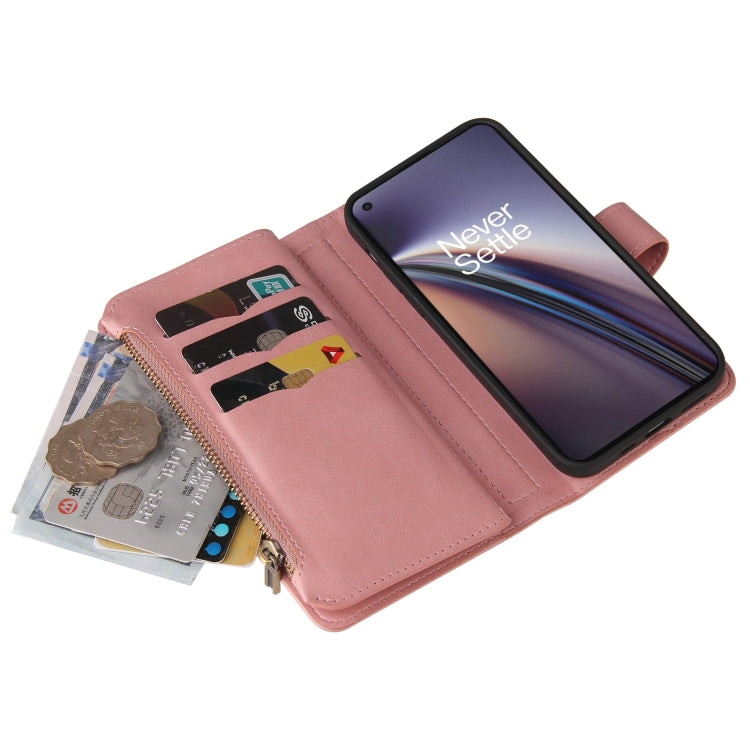 For OnePlus Nord CE 5G Skin Feel PU + TPU Horizontal Flip Leather Case With Holder & 15 Cards Slot & Wallet & Zipper Pocket & Lanyard(Pink)