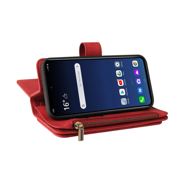 For LG G9 / Velvet Skin Feel PU + TPU Horizontal Flip Leather Case With Holder & 15 Cards Slot & Wallet & Zipper Pocket & Lanyard(Red)