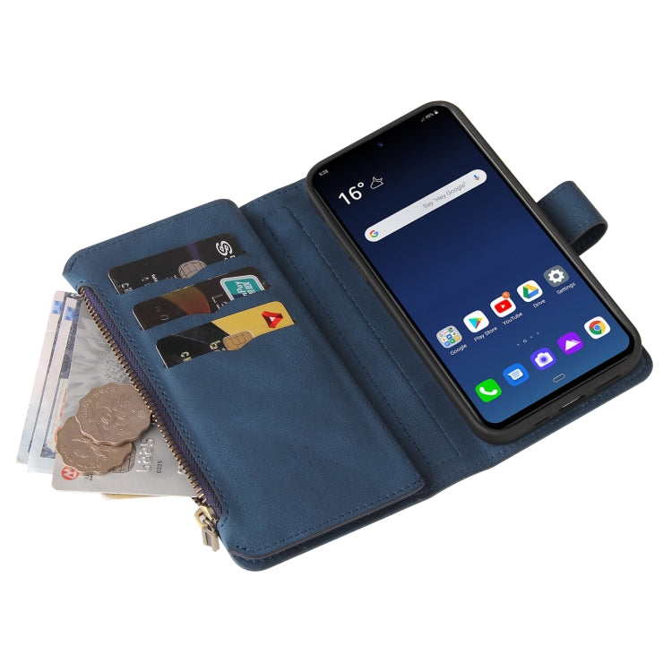 For LG G9 / Velvet Skin Feel PU + TPU Horizontal Flip Leather Case With Holder & 15 Cards Slot & Wallet & Zipper Pocket & Lanyard(Blue)