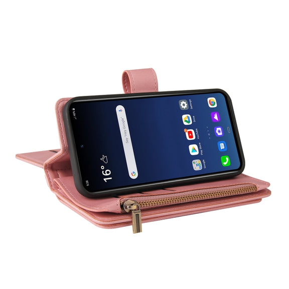 For LG G9 / Velvet Skin Feel PU + TPU Horizontal Flip Leather Case With Holder & 15 Cards Slot & Wallet & Zipper Pocket & Lanyard(Pink)