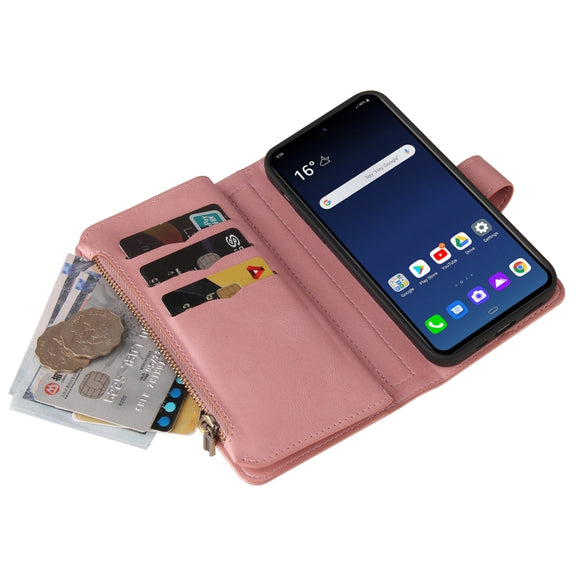 For LG G9 / Velvet Skin Feel PU + TPU Horizontal Flip Leather Case With Holder & 15 Cards Slot & Wallet & Zipper Pocket & Lanyard(Pink)