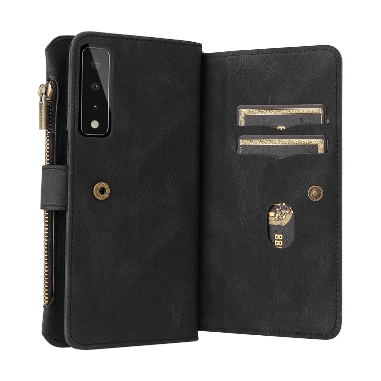 For LG Stylo 7 / Stylo 7 5G Skin Feel PU + TPU Horizontal Flip Leather Case With Holder & 15 Cards Slot & Wallet & Zipper Pocket & Lanyard(Black)