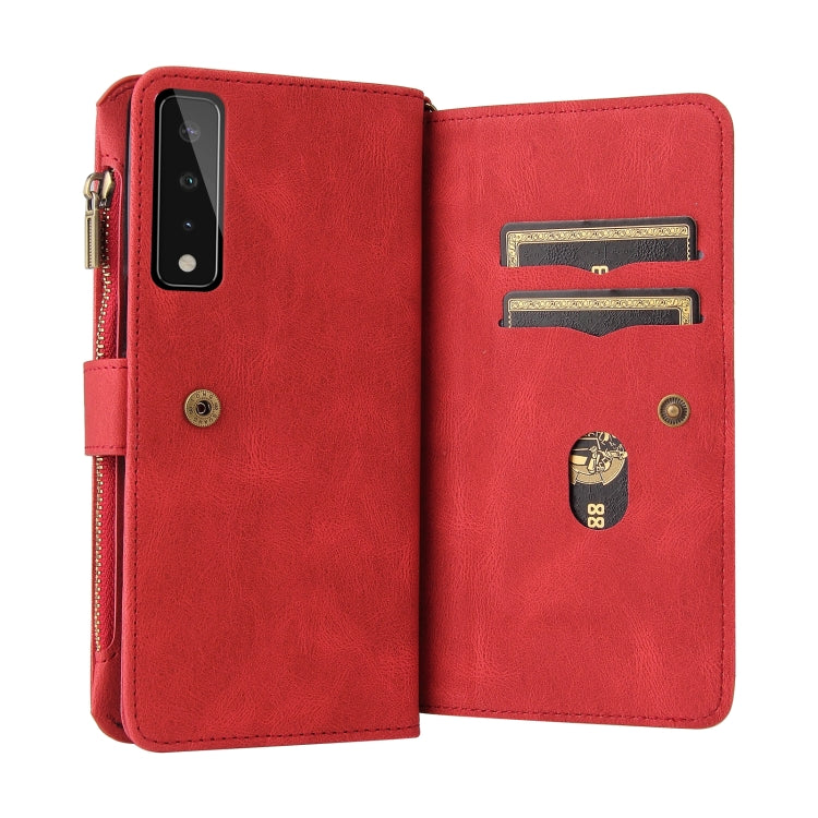 For LG Stylo 7 / Stylo 7 5G Skin Feel PU + TPU Horizontal Flip Leather Case With Holder & 15 Cards Slot & Wallet & Zipper Pocket & Lanyard(Red)