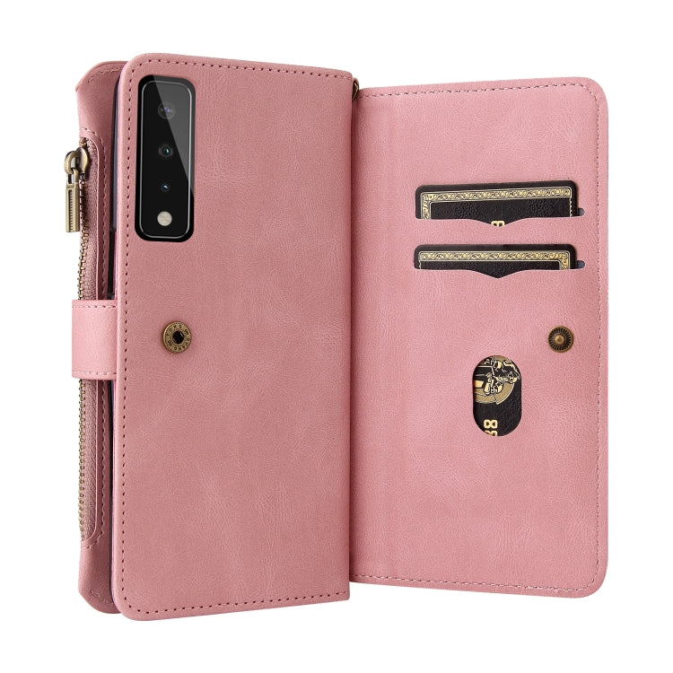 For LG Stylo 7 / Stylo 7 5G Skin Feel PU + TPU Horizontal Flip Leather Case With Holder & 15 Cards Slot & Wallet & Zipper Pocket & Lanyard(Pink) - LG Cases by PMC Jewellery | Online Shopping South Africa | PMC Jewellery | Buy Now Pay Later Mobicred