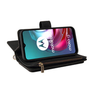 For Motorola Moto G10 Skin Feel PU + TPU Horizontal Flip Leather Case With Holder & 15 Cards Slot & Wallet & Zipper Pocket & Lanyard(Black)