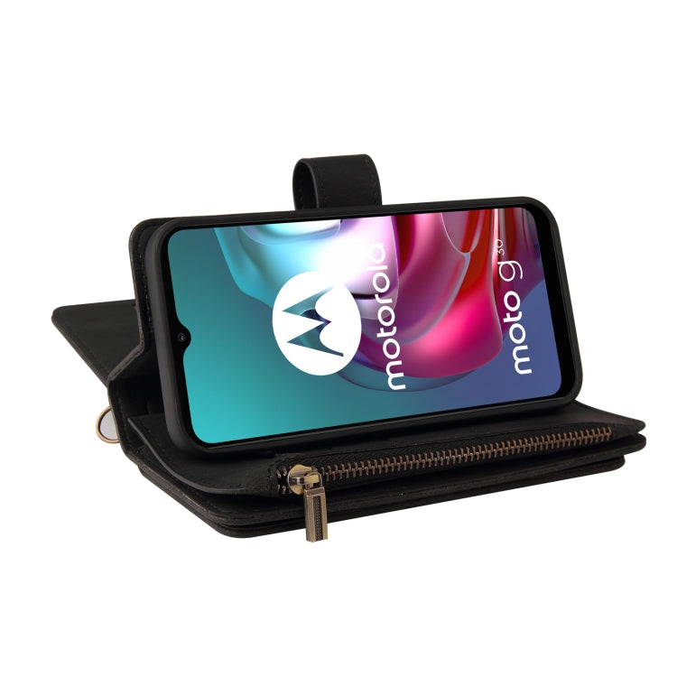 For Motorola Moto G10 Skin Feel PU + TPU Horizontal Flip Leather Case With Holder & 15 Cards Slot & Wallet & Zipper Pocket & Lanyard(Black)