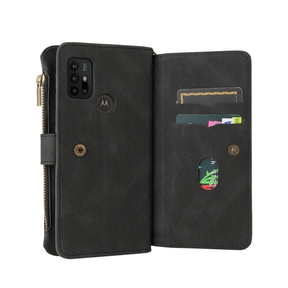 For Motorola Moto G10 Skin Feel PU + TPU Horizontal Flip Leather Case With Holder & 15 Cards Slot & Wallet & Zipper Pocket & Lanyard(Black)