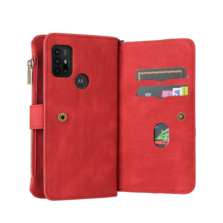 For Motorola Moto G10 Skin Feel PU + TPU Horizontal Flip Leather Case With Holder & 15 Cards Slot & Wallet & Zipper Pocket & Lanyard(Red) - Motorola Cases by PMC TechLife | Online Shopping South Africa | PMC TechLife | Buy Now Pay Later Mobicred