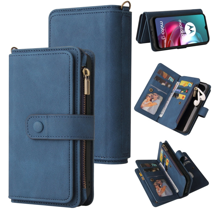 For Motorola Moto G10 Skin Feel PU + TPU Horizontal Flip Leather Case With Holder & 15 Cards Slot & Wallet & Zipper Pocket & Lanyard(Blue) - Motorola Cases by PMC TechLife | Online Shopping South Africa | PMC TechLife | Buy Now Pay Later Mobicred