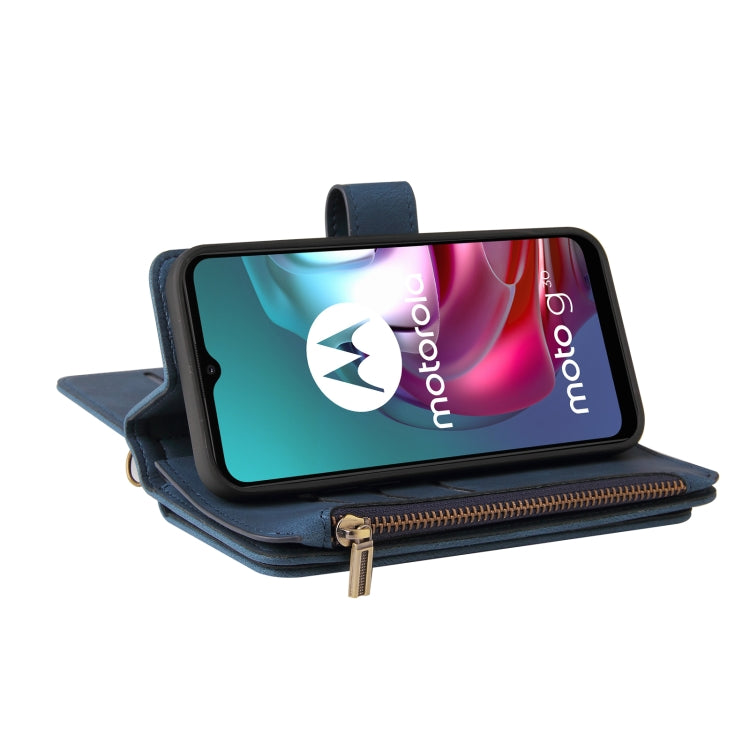 For Motorola Moto G10 Skin Feel PU + TPU Horizontal Flip Leather Case With Holder & 15 Cards Slot & Wallet & Zipper Pocket & Lanyard(Blue) - Motorola Cases by PMC TechLife | Online Shopping South Africa | PMC TechLife | Buy Now Pay Later Mobicred