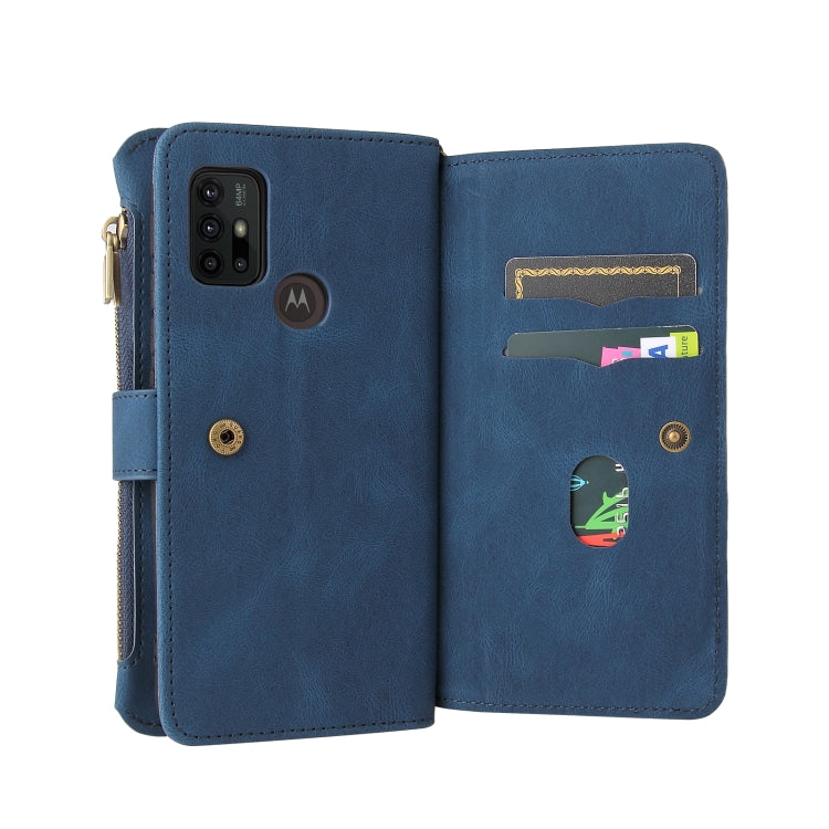 For Motorola Moto G10 Skin Feel PU + TPU Horizontal Flip Leather Case With Holder & 15 Cards Slot & Wallet & Zipper Pocket & Lanyard(Blue) - Motorola Cases by PMC TechLife | Online Shopping South Africa | PMC TechLife | Buy Now Pay Later Mobicred