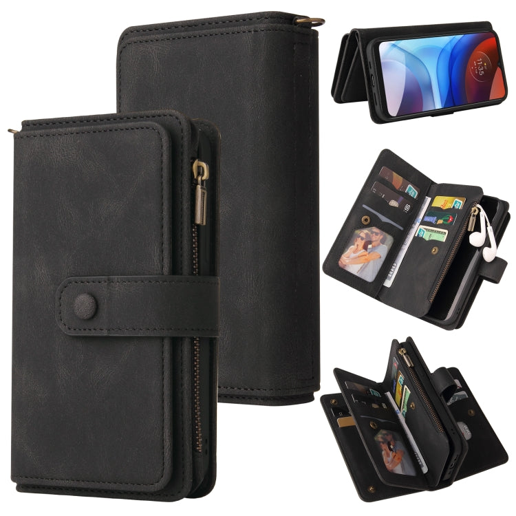 For Motorola Moto E7 Power Skin Feel PU + TPU Horizontal Flip Leather Case With Holder & 15 Cards Slot & Wallet & Zipper Pocket & Lanyard(Black) - Motorola Cases by PMC TechLife | Online Shopping South Africa | PMC TechLife | Buy Now Pay Later Mobicred
