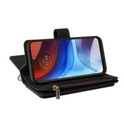 For Motorola Moto E7 Power Skin Feel PU + TPU Horizontal Flip Leather Case With Holder & 15 Cards Slot & Wallet & Zipper Pocket & Lanyard(Black)