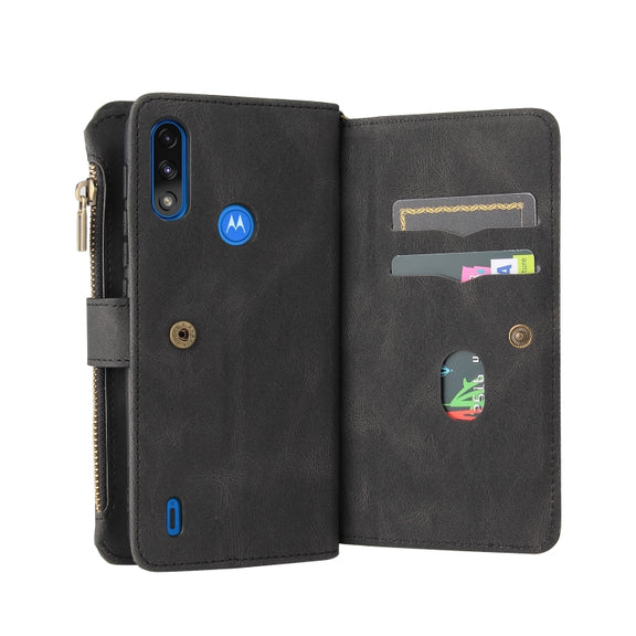 For Motorola Moto E7 Power Skin Feel PU + TPU Horizontal Flip Leather Case With Holder & 15 Cards Slot & Wallet & Zipper Pocket & Lanyard(Black)