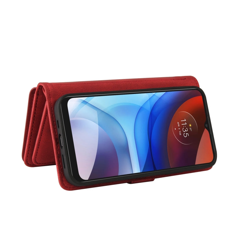 For Motorola Moto E7 Power Skin Feel PU + TPU Horizontal Flip Leather Case With Holder & 15 Cards Slot & Wallet & Zipper Pocket & Lanyard(Red)