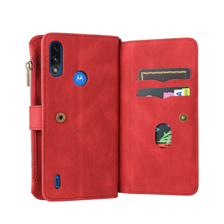 For Motorola Moto E7 Power Skin Feel PU + TPU Horizontal Flip Leather Case With Holder & 15 Cards Slot & Wallet & Zipper Pocket & Lanyard(Red)