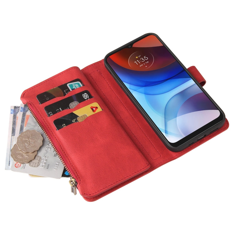 For Motorola Moto E7 Power Skin Feel PU + TPU Horizontal Flip Leather Case With Holder & 15 Cards Slot & Wallet & Zipper Pocket & Lanyard(Red)