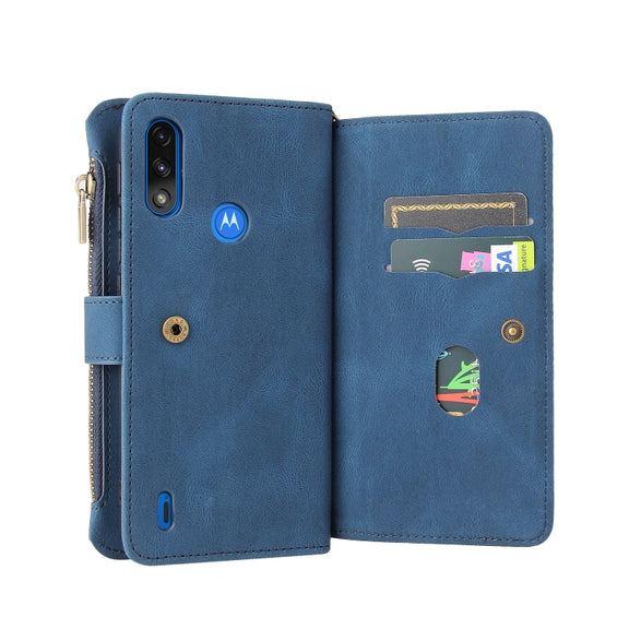 For Motorola Moto E7 Power Skin Feel PU + TPU Horizontal Flip Leather Case With Holder & 15 Cards Slot & Wallet & Zipper Pocket & Lanyard(Blue)