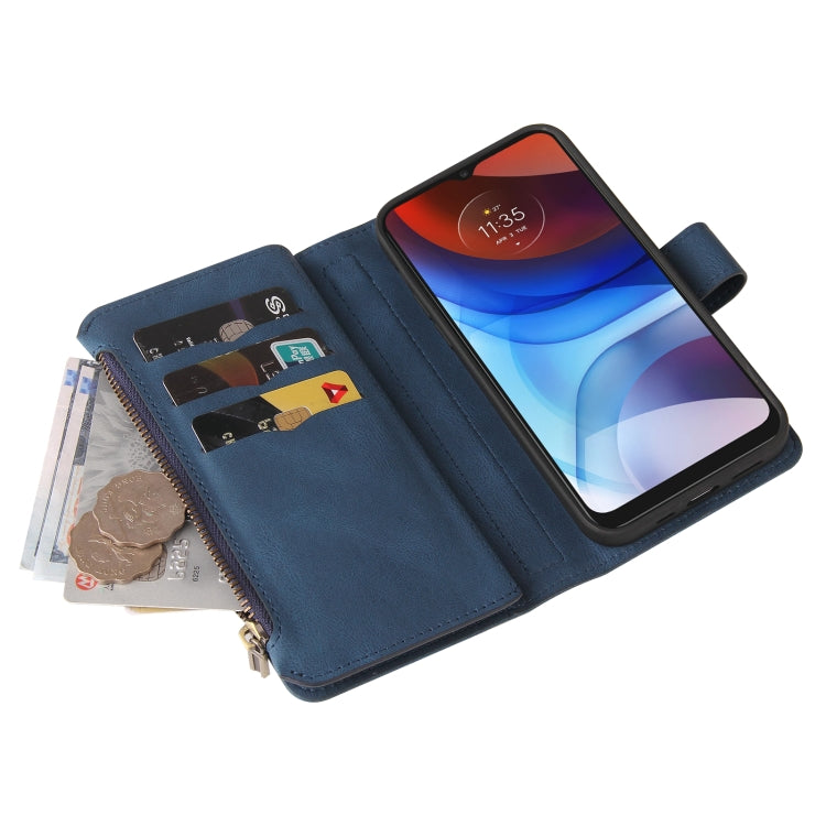 For Motorola Moto E7 Power Skin Feel PU + TPU Horizontal Flip Leather Case With Holder & 15 Cards Slot & Wallet & Zipper Pocket & Lanyard(Blue)