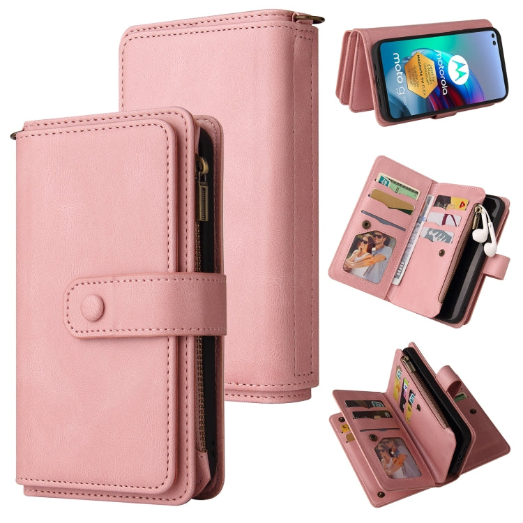 For Motorola Moto G100 Skin Feel PU + TPU Horizontal Flip Leather Case With Holder & 15 Cards Slot & Wallet & Zipper Pocket & Lanyard(Pink) - Motorola Cases by PMC TechLife | Online Shopping South Africa | PMC TechLife | Buy Now Pay Later Mobicred