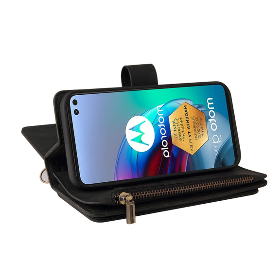 For Motorola Edge S Skin Feel PU + TPU Horizontal Flip Leather Case With Holder & 15 Cards Slot & Wallet & Zipper Pocket & Lanyard(Black)