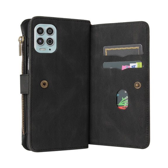 For Motorola Edge S Skin Feel PU + TPU Horizontal Flip Leather Case With Holder & 15 Cards Slot & Wallet & Zipper Pocket & Lanyard(Black)