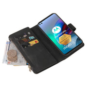 For Motorola Edge S Skin Feel PU + TPU Horizontal Flip Leather Case With Holder & 15 Cards Slot & Wallet & Zipper Pocket & Lanyard(Black)