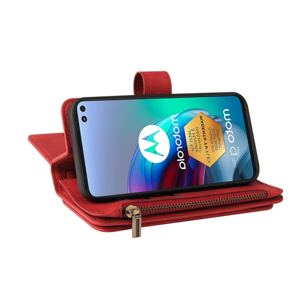 For Motorola Edge S Skin Feel PU + TPU Horizontal Flip Leather Case With Holder & 15 Cards Slot & Wallet & Zipper Pocket & Lanyard(Red)