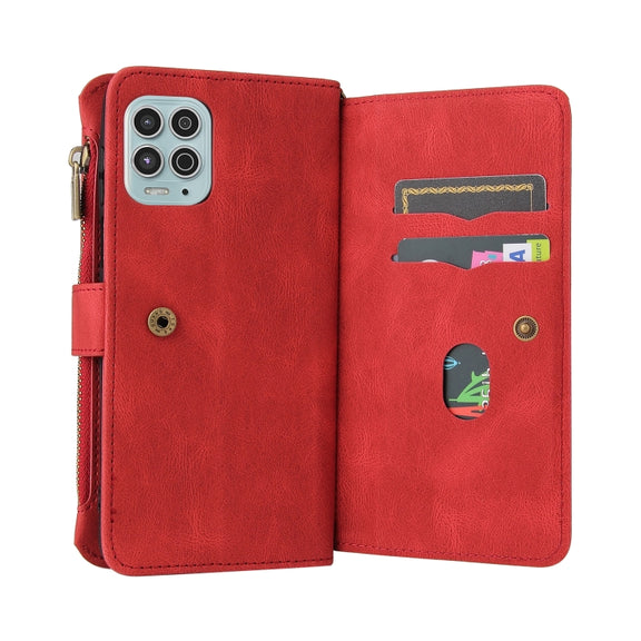 For Motorola Edge S Skin Feel PU + TPU Horizontal Flip Leather Case With Holder & 15 Cards Slot & Wallet & Zipper Pocket & Lanyard(Red)
