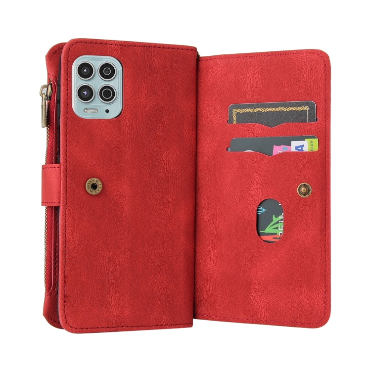 For Motorola Edge S Skin Feel PU + TPU Horizontal Flip Leather Case With Holder & 15 Cards Slot & Wallet & Zipper Pocket & Lanyard(Red)