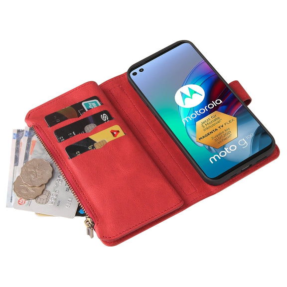 For Motorola Edge S Skin Feel PU + TPU Horizontal Flip Leather Case With Holder & 15 Cards Slot & Wallet & Zipper Pocket & Lanyard(Red)