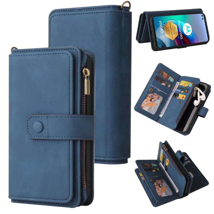 For Motorola Edge S Skin Feel PU + TPU Horizontal Flip Leather Case With Holder & 15 Cards Slot & Wallet & Zipper Pocket & Lanyard(Blue) - Motorola Cases by PMC TechLife | Online Shopping South Africa | PMC TechLife | Buy Now Pay Later Mobicred
