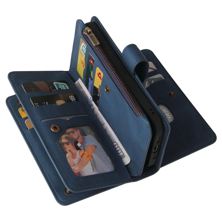 For Motorola Edge S Skin Feel PU + TPU Horizontal Flip Leather Case With Holder & 15 Cards Slot & Wallet & Zipper Pocket & Lanyard(Blue) - Motorola Cases by PMC TechLife | Online Shopping South Africa | PMC TechLife | Buy Now Pay Later Mobicred