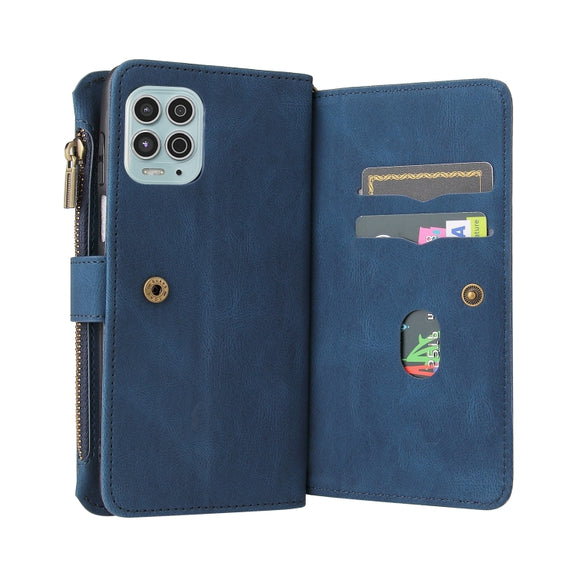 For Motorola Edge S Skin Feel PU + TPU Horizontal Flip Leather Case With Holder & 15 Cards Slot & Wallet & Zipper Pocket & Lanyard(Blue)
