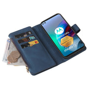 For Motorola Edge S Skin Feel PU + TPU Horizontal Flip Leather Case With Holder & 15 Cards Slot & Wallet & Zipper Pocket & Lanyard(Blue)