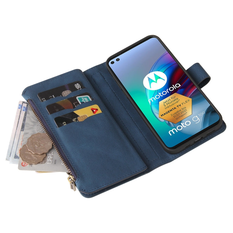 For Motorola Edge S Skin Feel PU + TPU Horizontal Flip Leather Case With Holder & 15 Cards Slot & Wallet & Zipper Pocket & Lanyard(Blue)