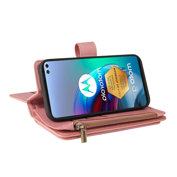 For Motorola Edge S Skin Feel PU + TPU Horizontal Flip Leather Case With Holder & 15 Cards Slot & Wallet & Zipper Pocket & Lanyard(Pink)