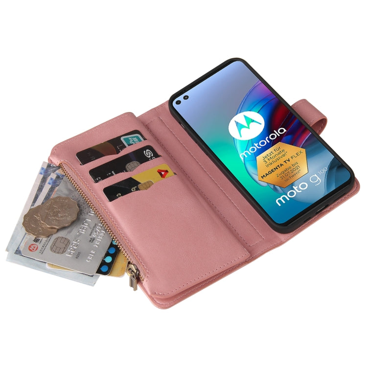 For Motorola Edge S Skin Feel PU + TPU Horizontal Flip Leather Case With Holder & 15 Cards Slot & Wallet & Zipper Pocket & Lanyard(Pink)