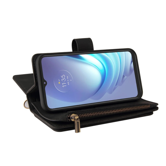 For Motorola Moto G50 Skin Feel PU + TPU Horizontal Flip Leather Case With Holder & 15 Cards Slot & Wallet & Zipper Pocket & Lanyard(Black)
