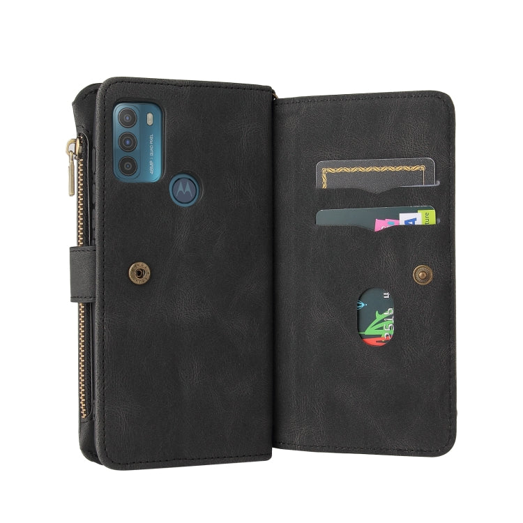 For Motorola Moto G50 Skin Feel PU + TPU Horizontal Flip Leather Case With Holder & 15 Cards Slot & Wallet & Zipper Pocket & Lanyard(Black)